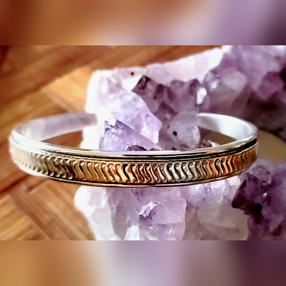 Signed M.M. Rogers .925 Sterling & solid 14k Gold Inlay S...